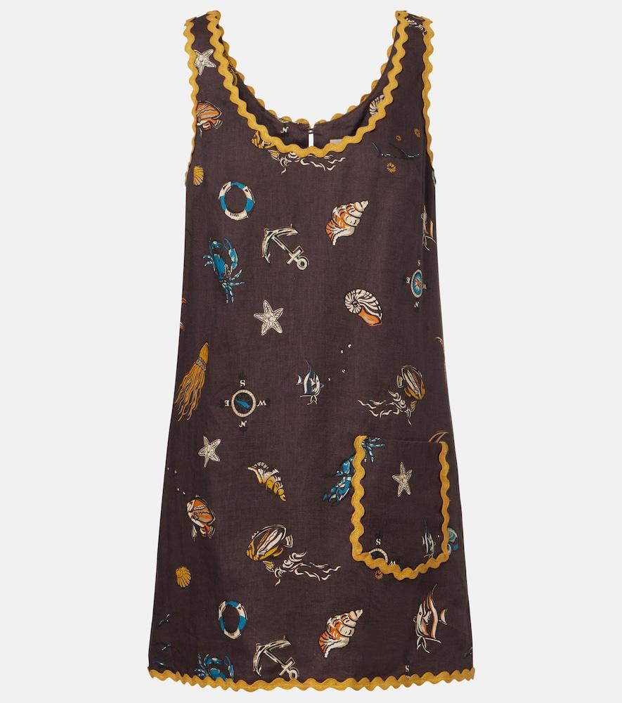 alémais printed scalloped linen minidress