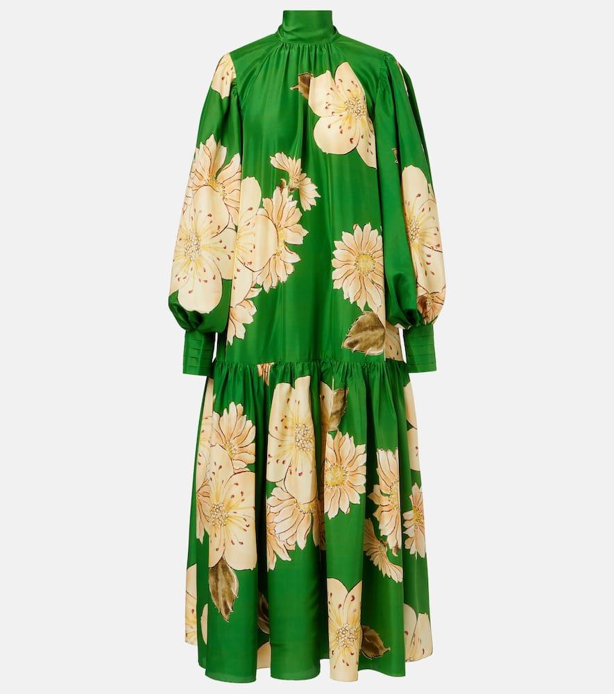 alémais sage floral silk midi dress