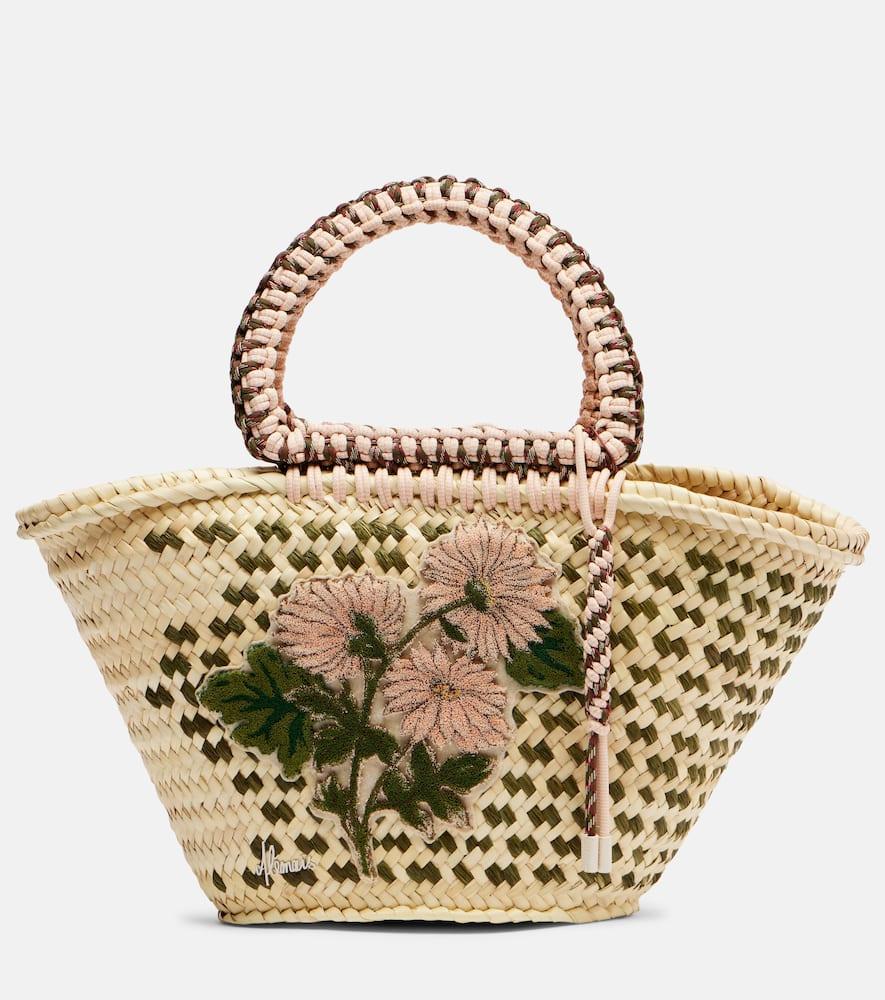 alémais sage medium embellished raffia tote bag