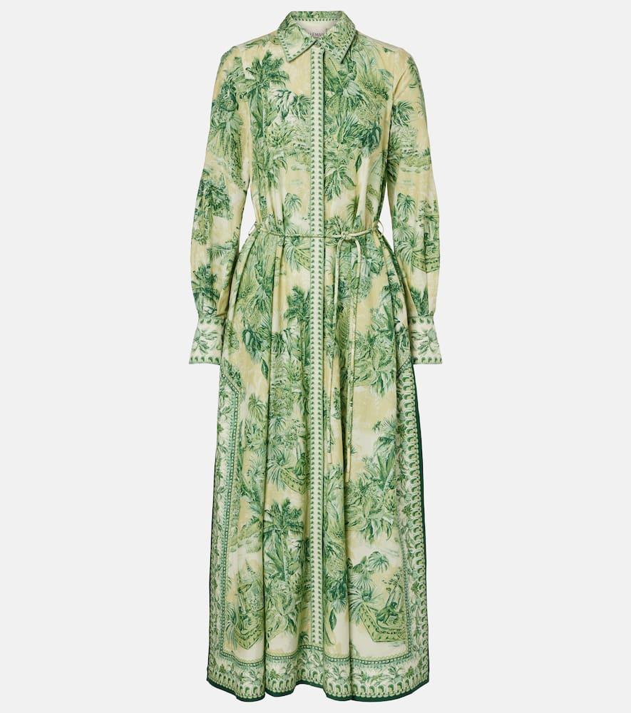 alémais sara printed cotton and silk shirt dress