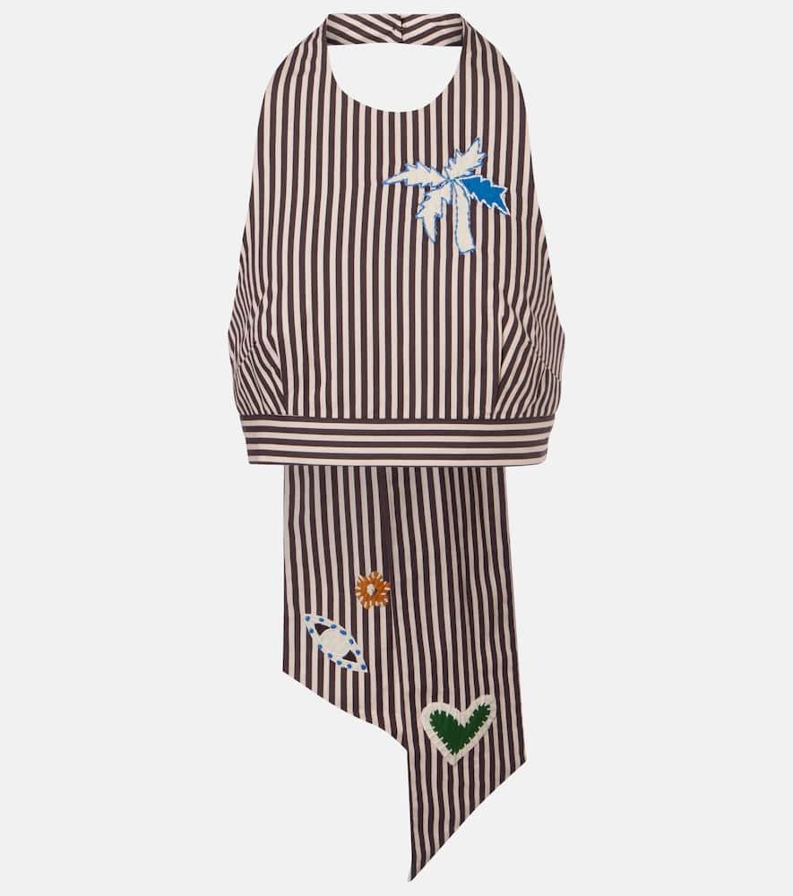 alémais sirocco embroidered striped cotton crop top