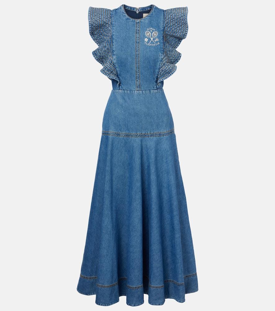 alémais stephi ruffled denim maxi dress