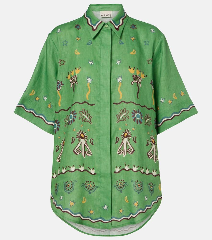 alémais sun dancer printed linen shirt