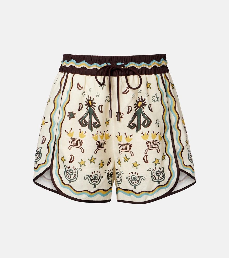 alémais sun dancer printed linen shorts