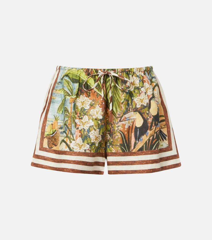 alémais toucan tango printed linen shorts
