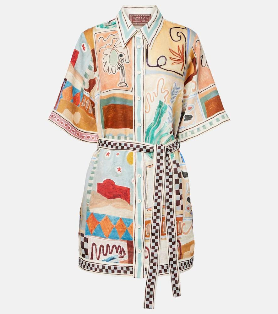 alémais x lrnce michelle printed linen shirt dress