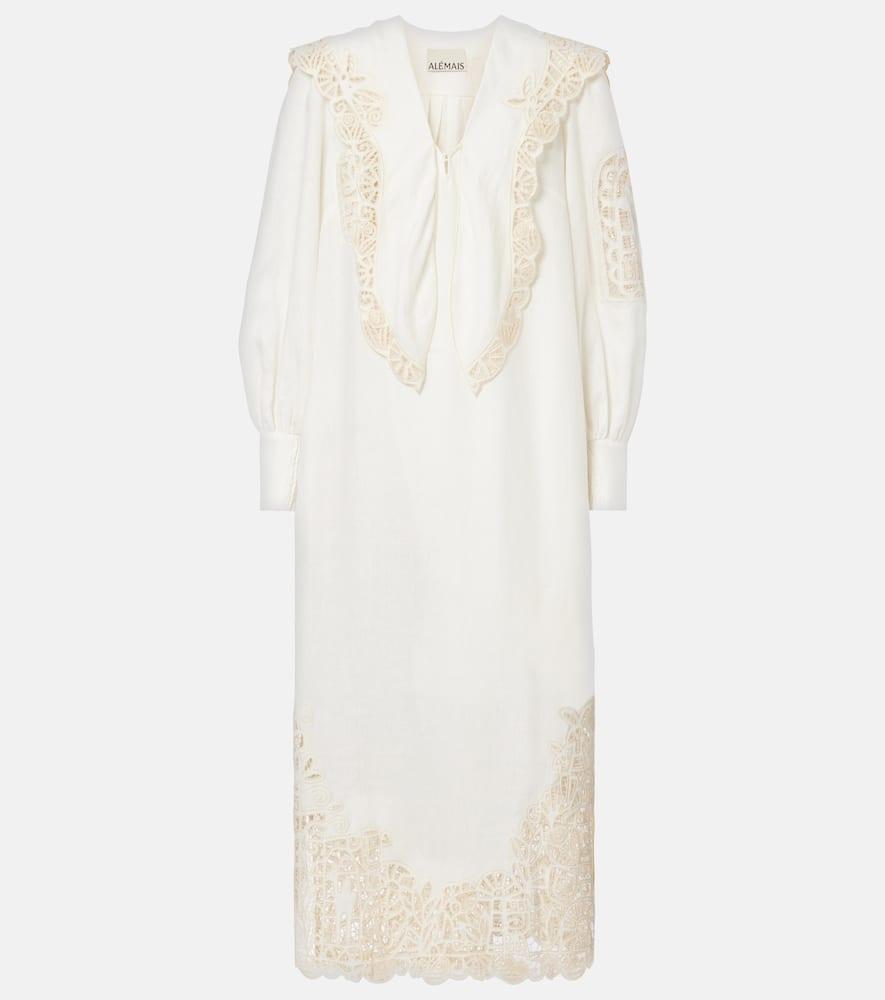 alémais x lrnce rosemary embroidered linen midi dress