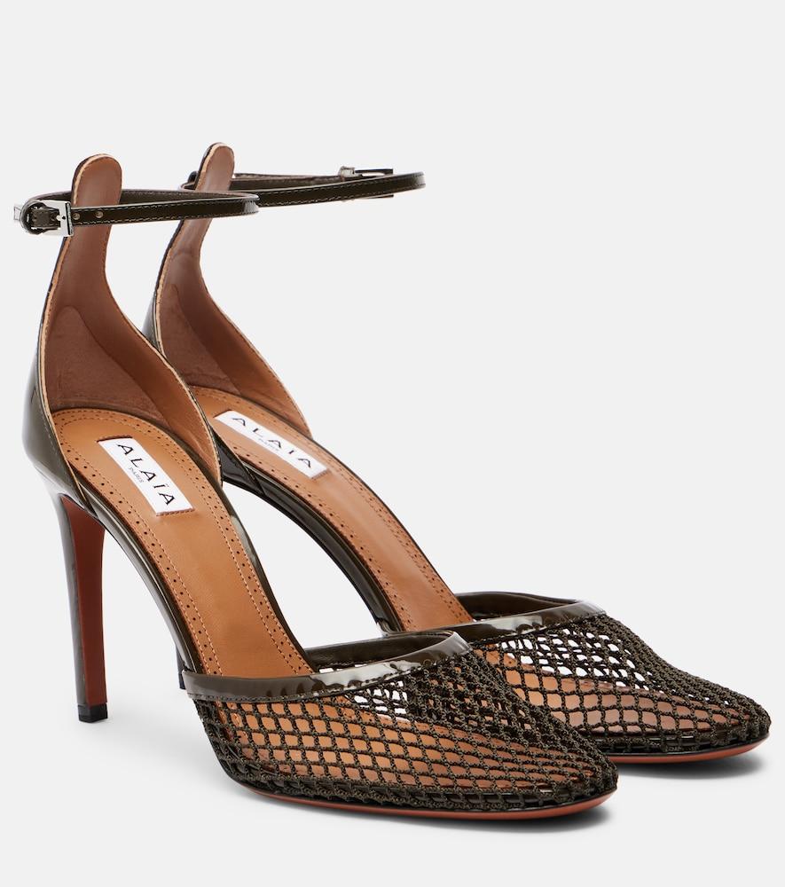 alaïa 90 mesh and patent leather pumps
