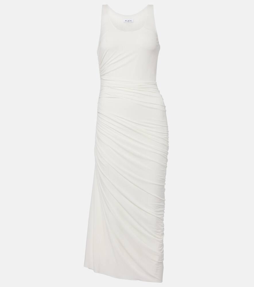 alaïa asymmetric gathered jersey maxi dress