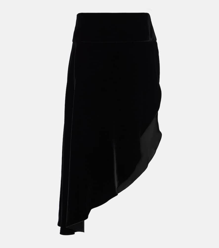 alaïa asymmetric velvet midi skirt