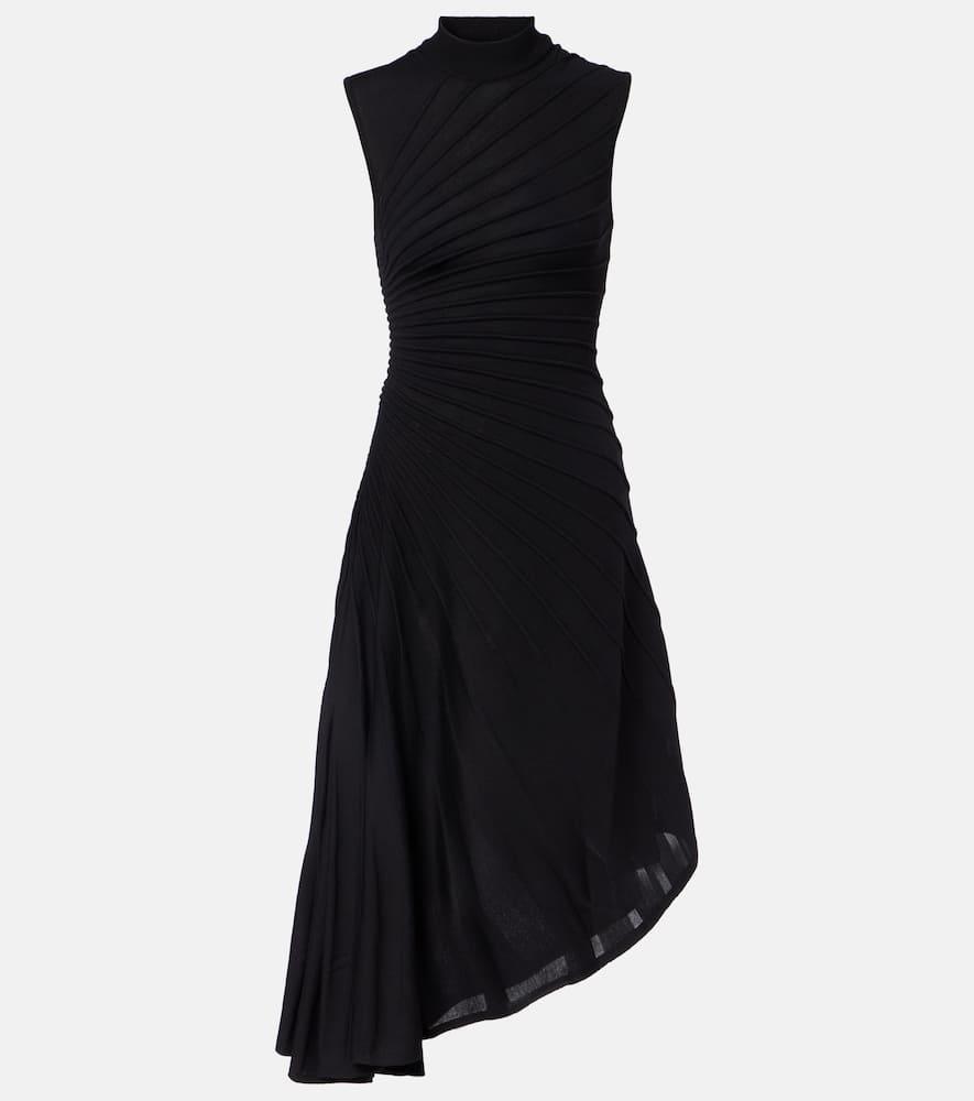 alaïa asymmetric virgin wool midi dress