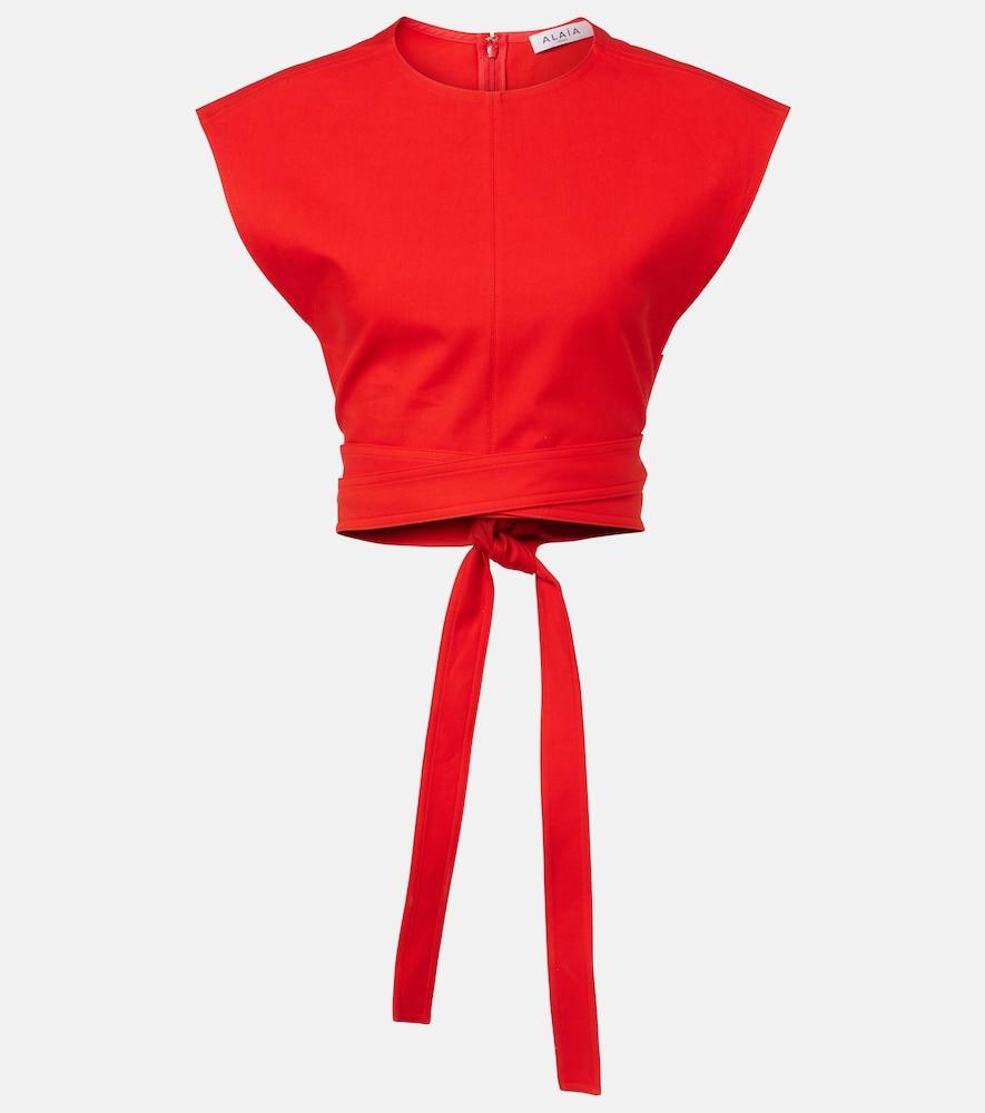 alaïa belted cotton gabardine crop top