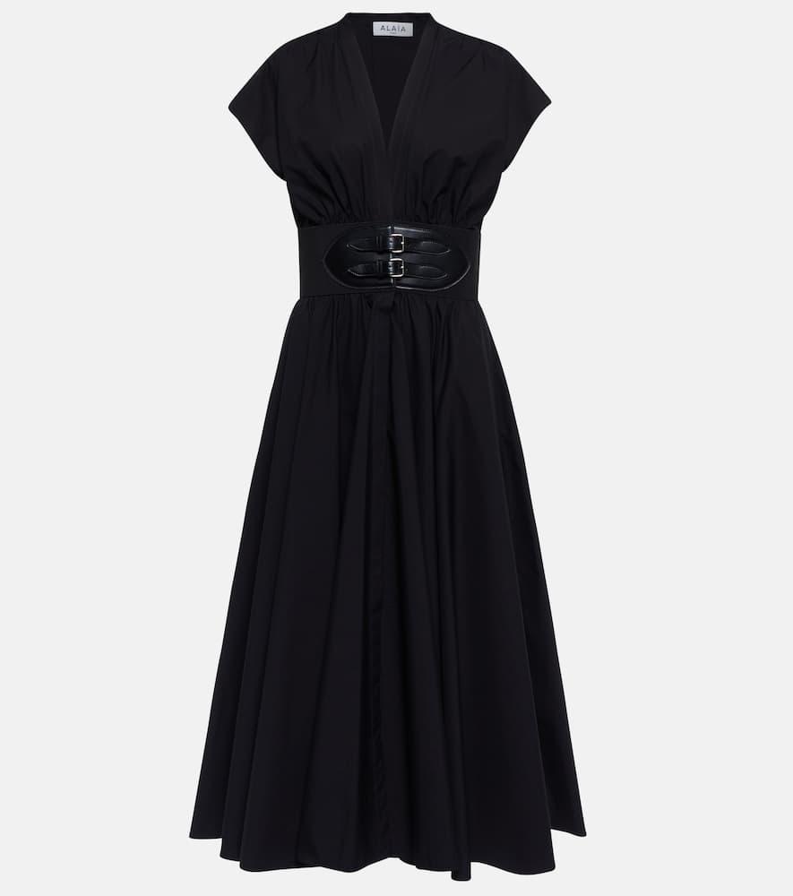 alaïa belted cotton poplin midi dress