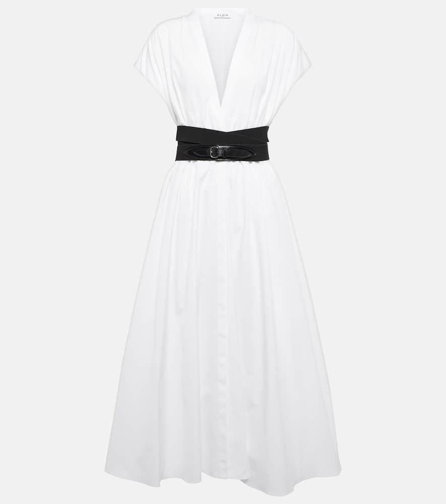 alaïa belted cotton poplin midi dress