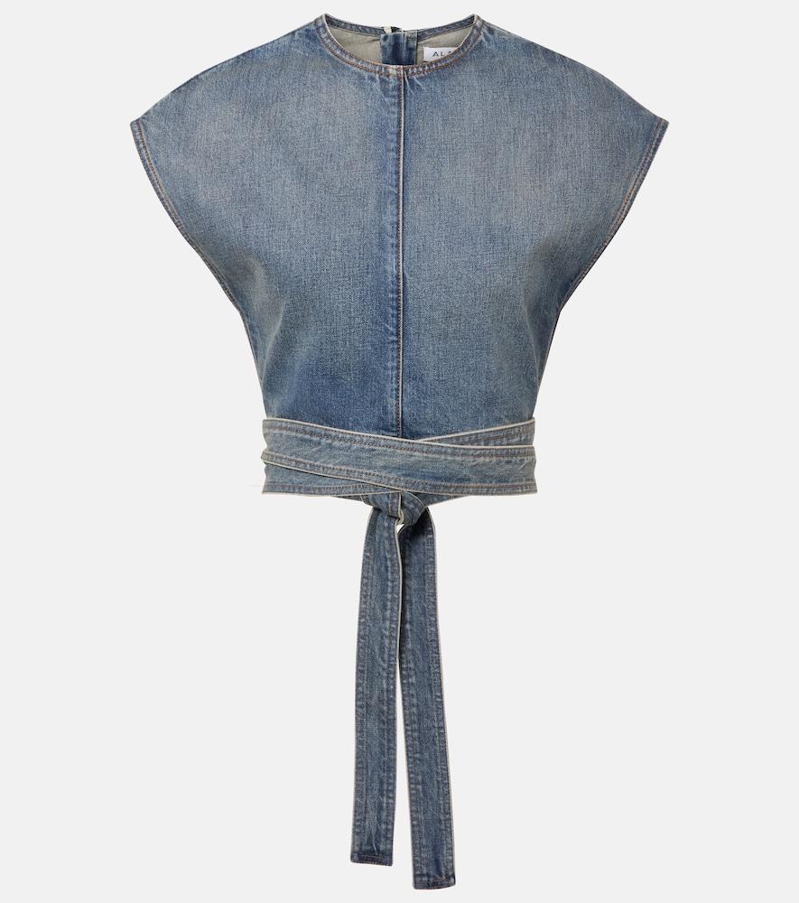 alaïa belted denim crop top