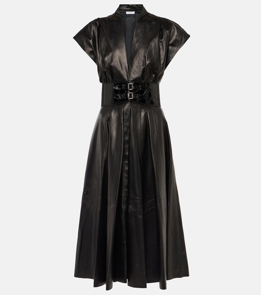 alaïa belted leather midi dress