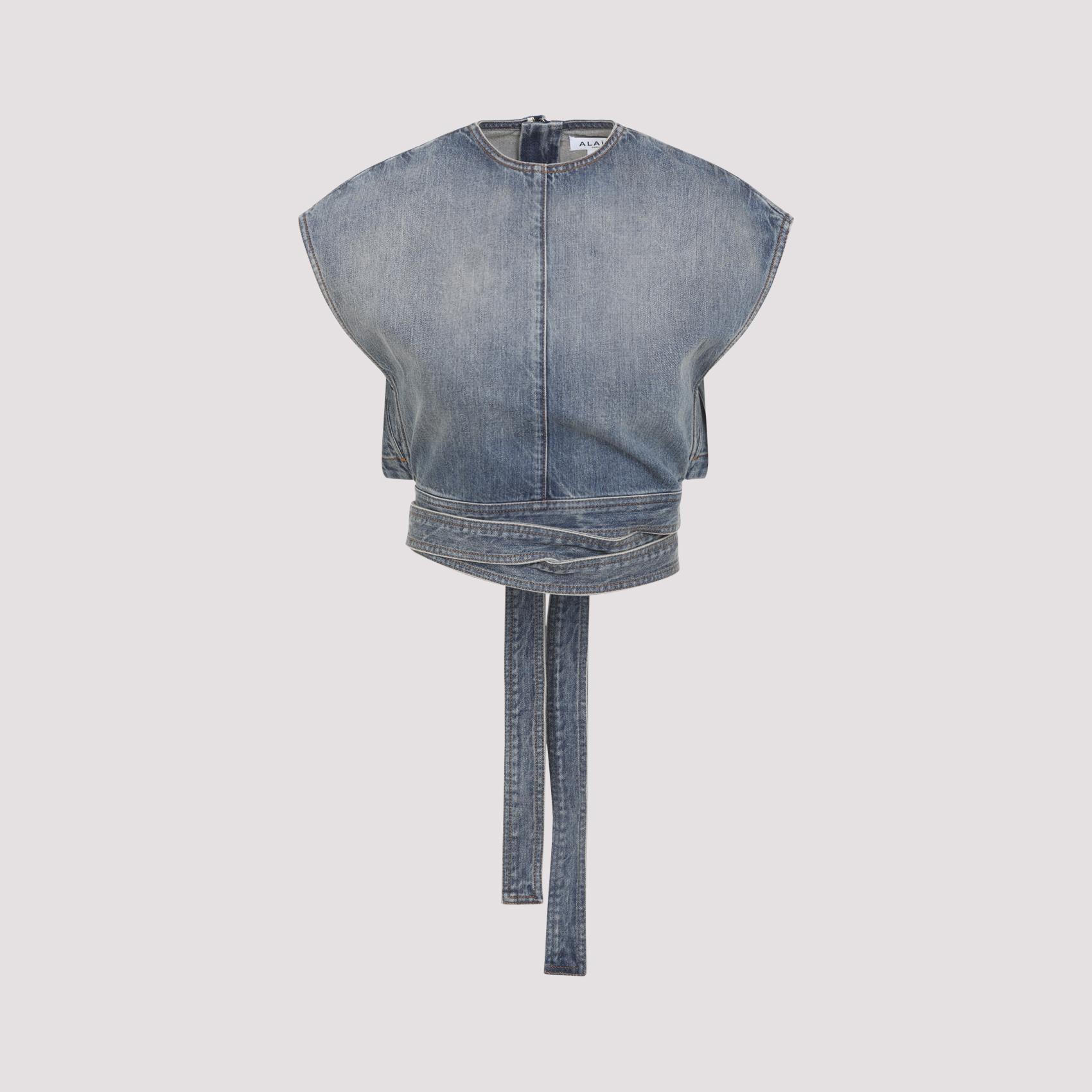 alaïa belted top blue cotton polyurethane - women
