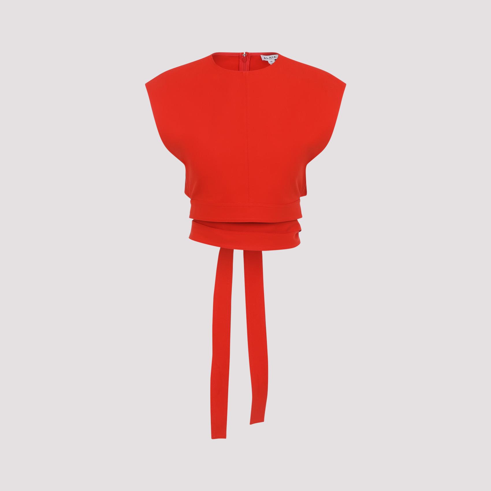 alaïa belted top red cotton - women