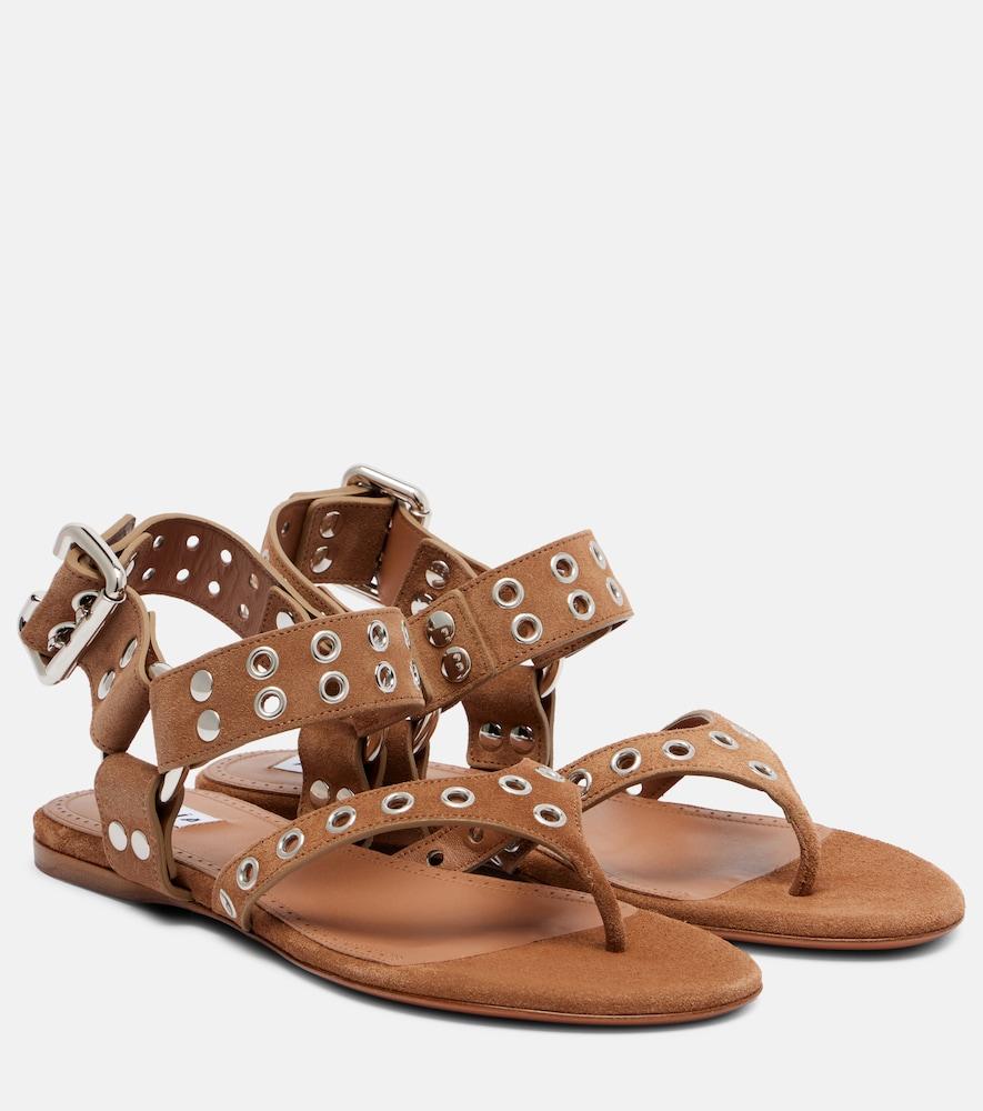 alaïa biker studded suede thong sandals