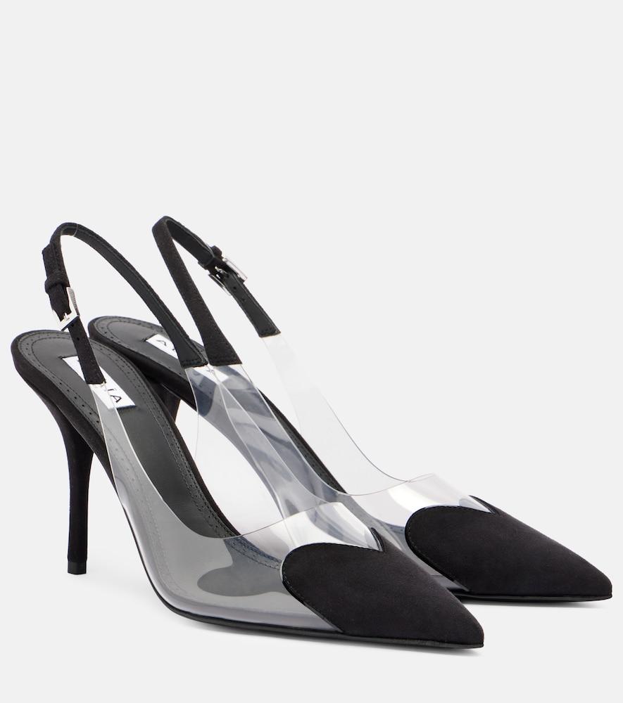 alaïa caur 90 suede and pvc slingback pumps