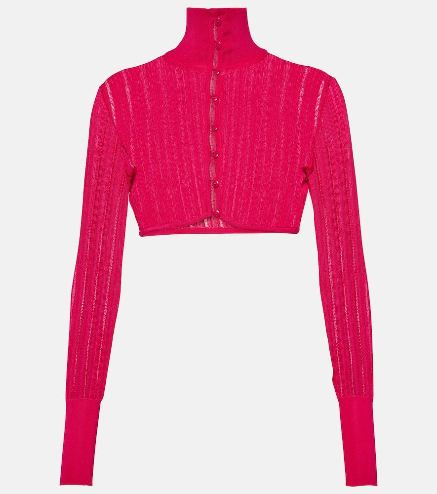 alaïa crinoline cropped mockneck cardigan