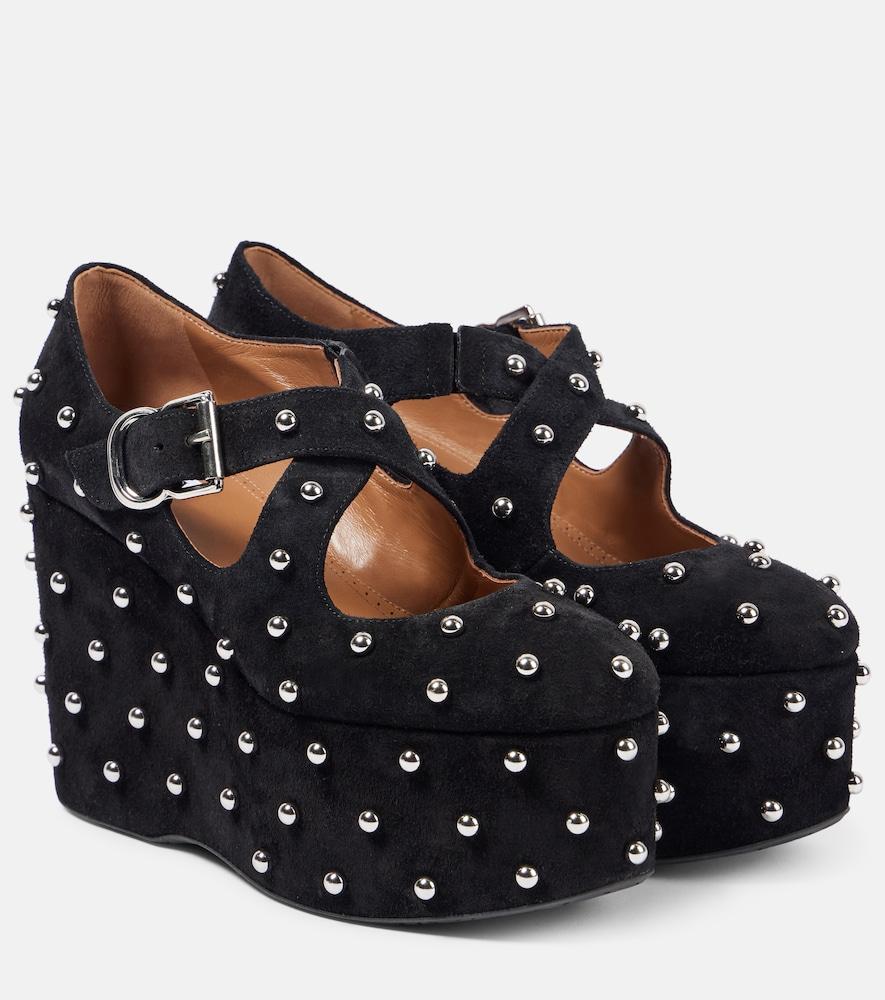 alaïa crisscrossed studded suede ballet flats