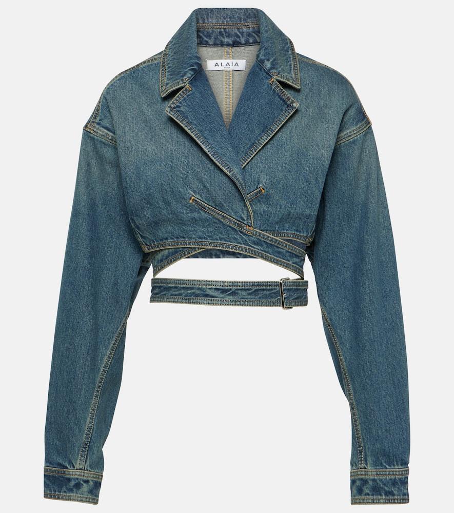 alaïa cropped denim wrap jacket