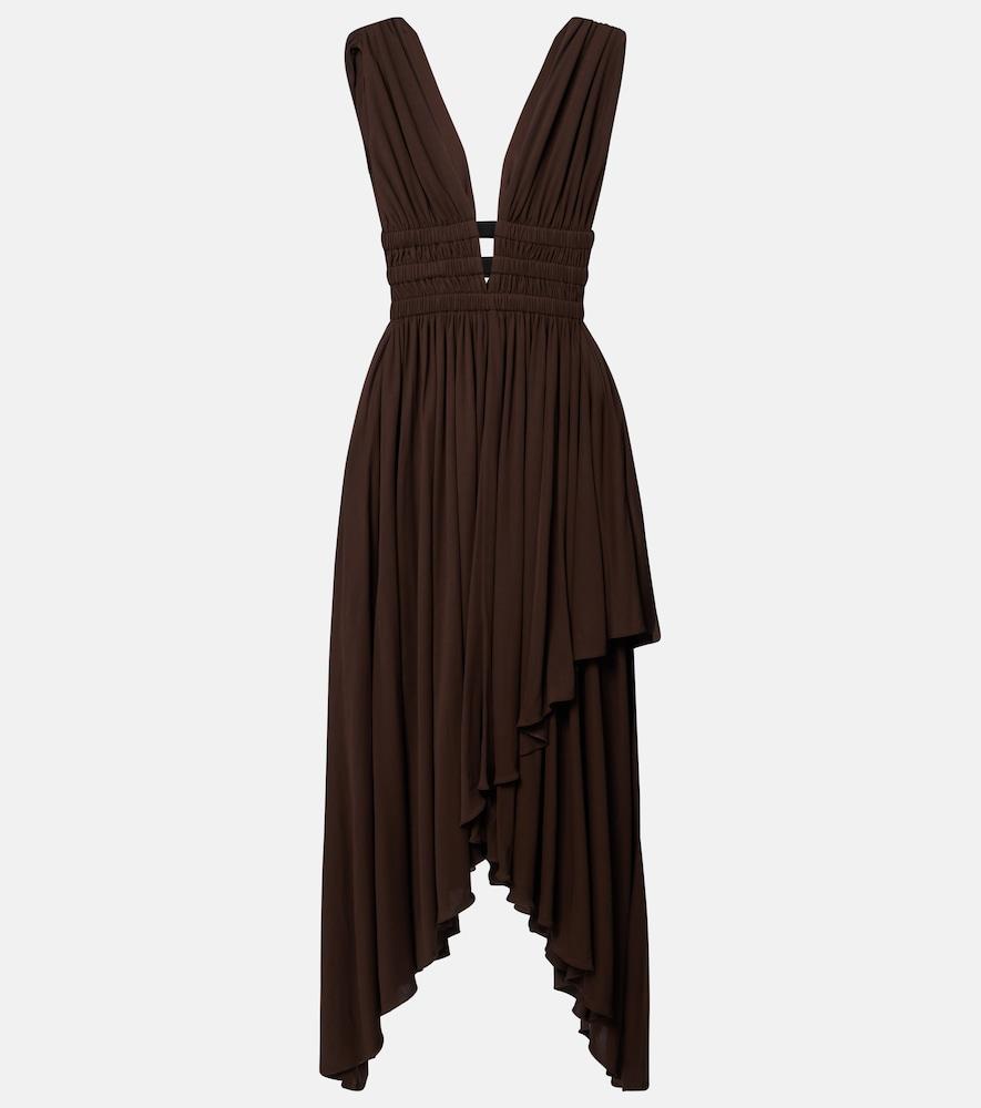 alaïa deesse asymmetric jersey midi dress