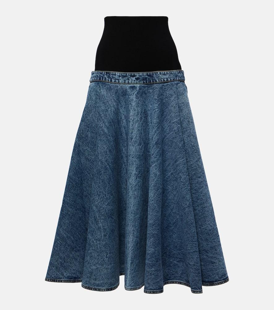 alaïa denim and cotton jersey midi skirt