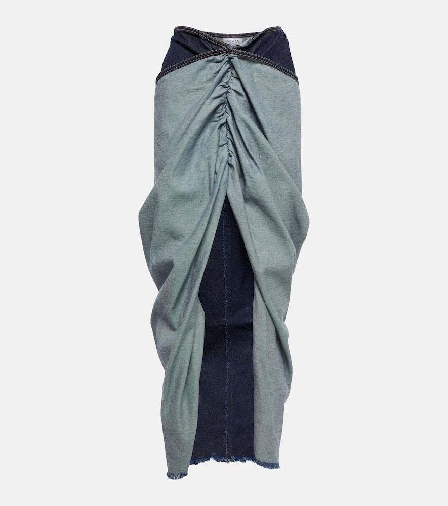 alaïa draped denim maxi skirt
