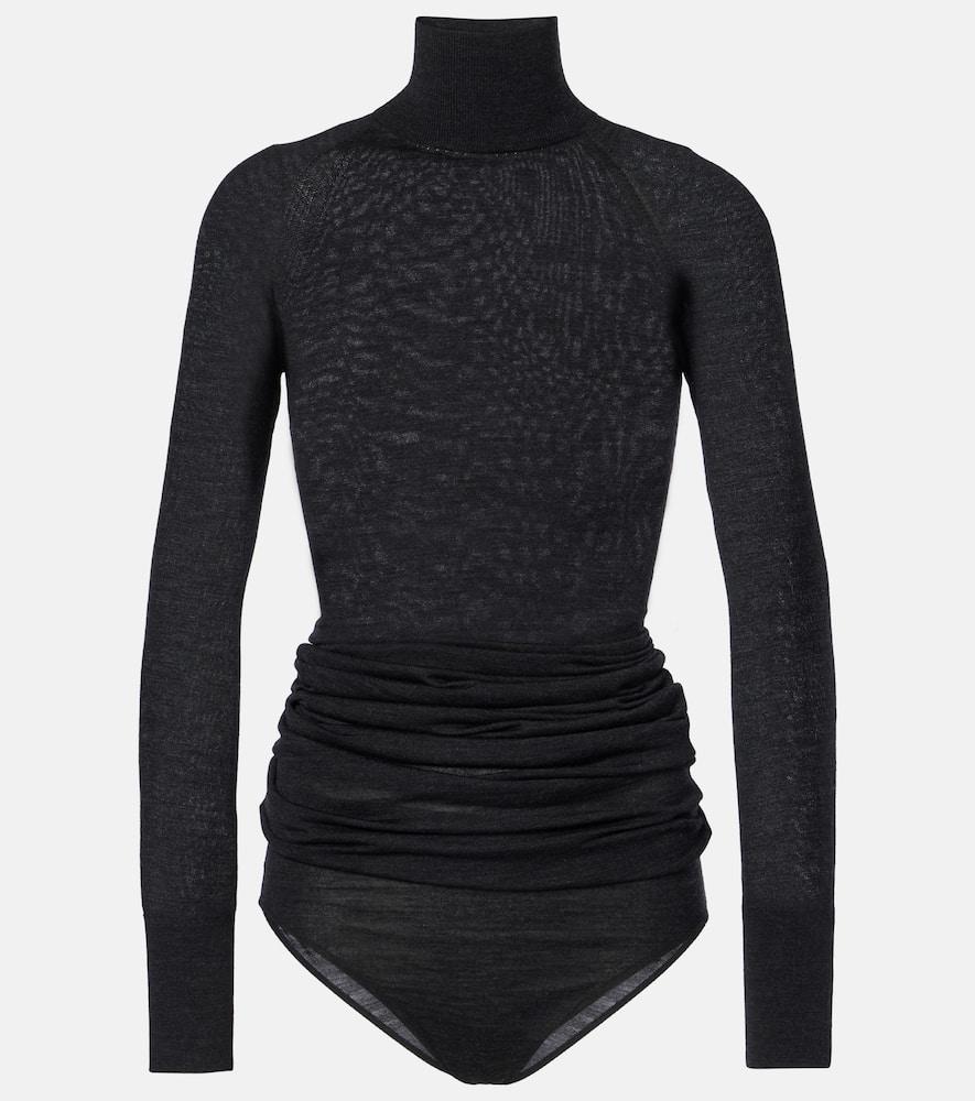 alaïa draped wool turtleneck bodysuit