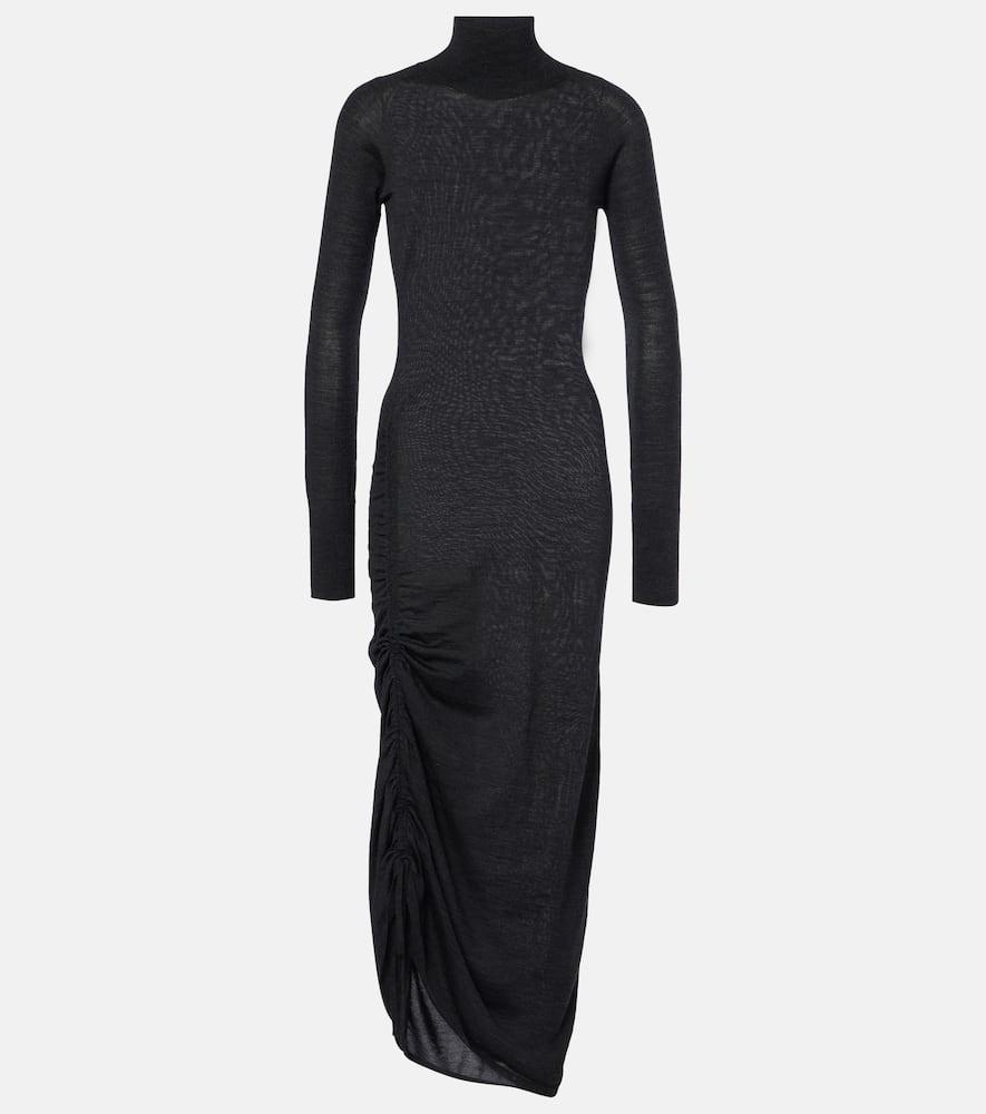 alaïa draped wool turtleneck dress