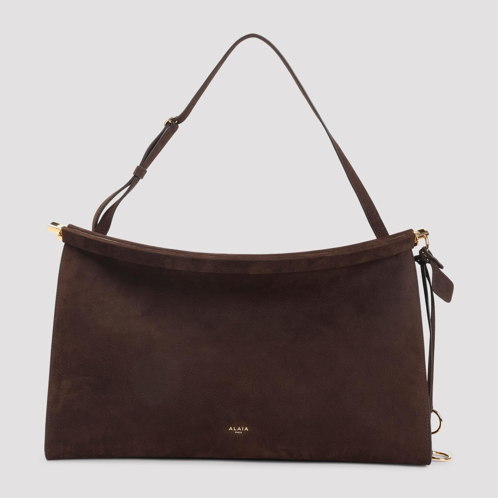 alaïa east west l handbag brown suede leather bag - women