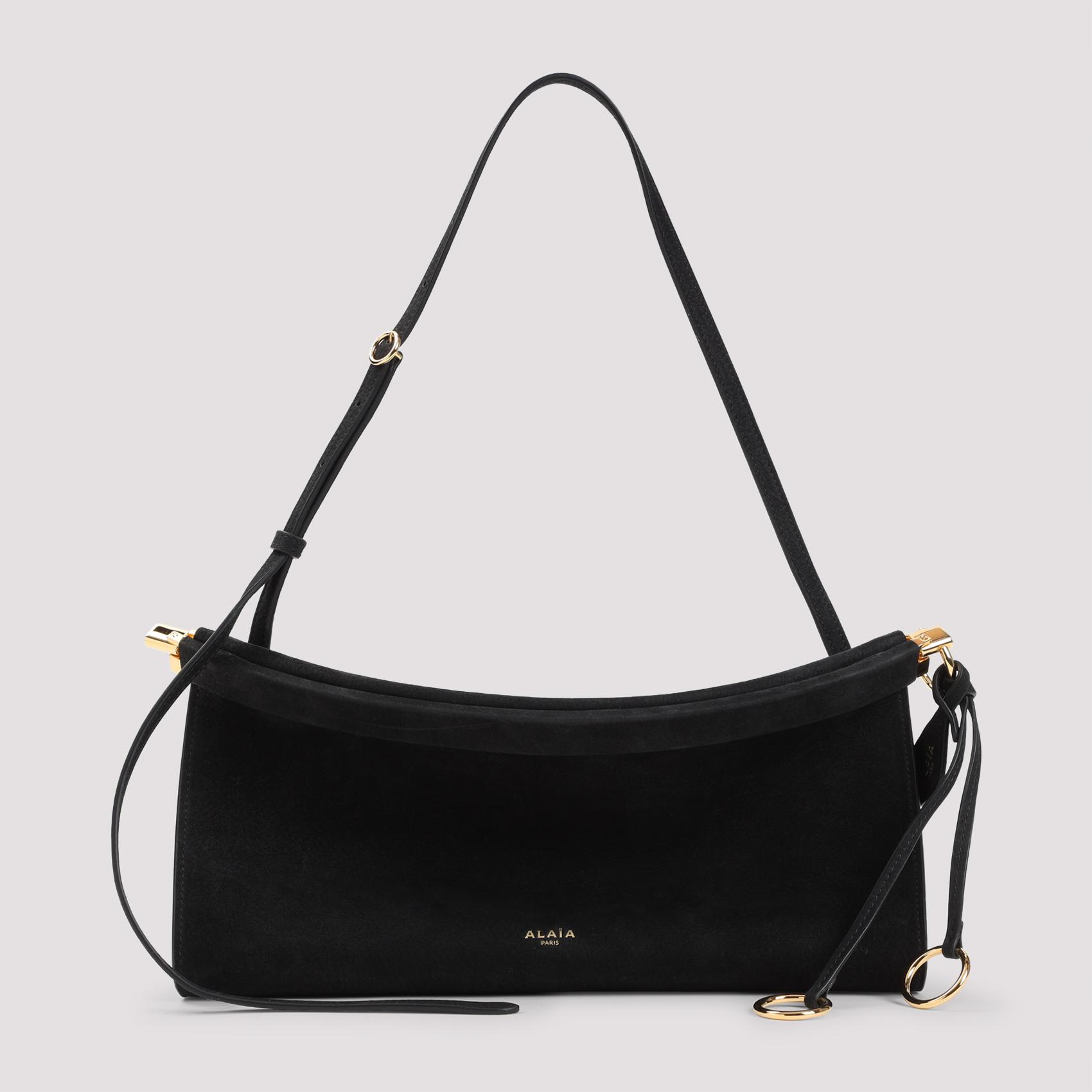 alaïa east west m shoulder bag black nabuk calf leather - women