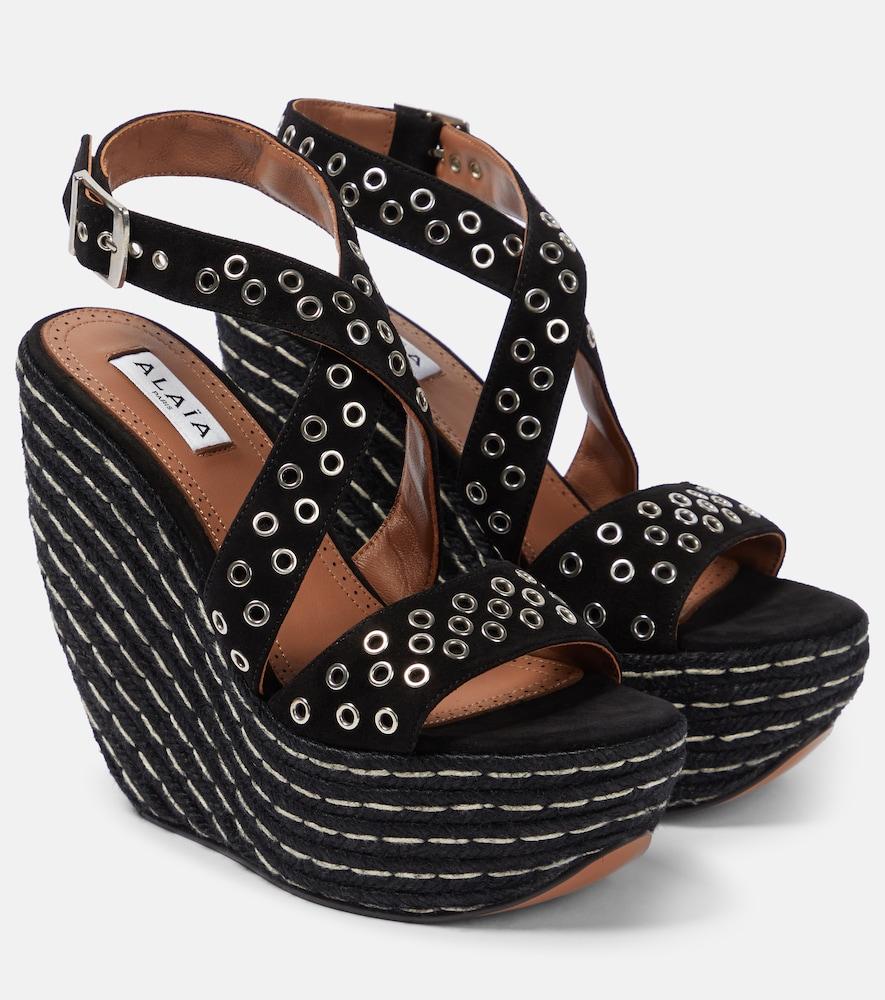 alaïa embellished suede wedge sandals