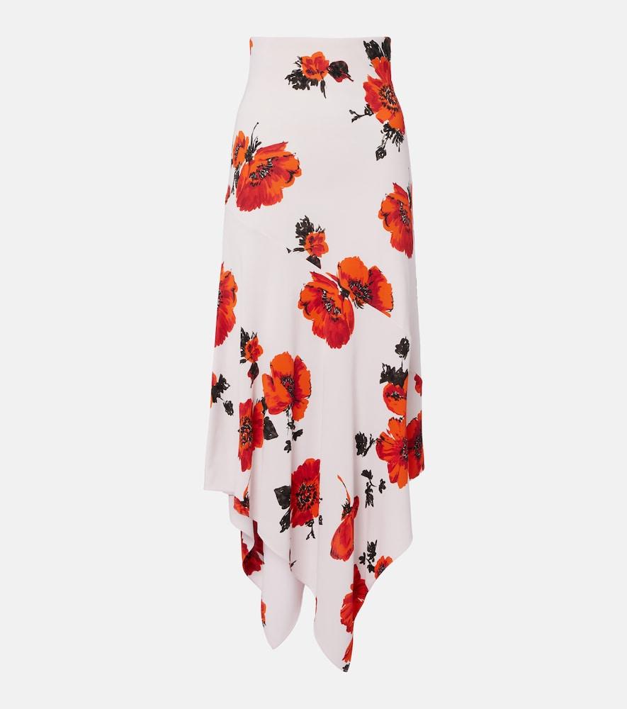 alaïa floral asymmetric jersey midi skirt