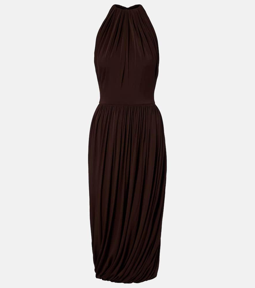 alaïa gathered pleated halterneck midi dress