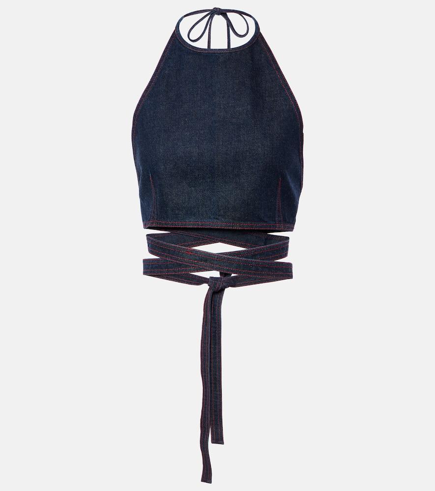 alaïa halterneck denim crop top