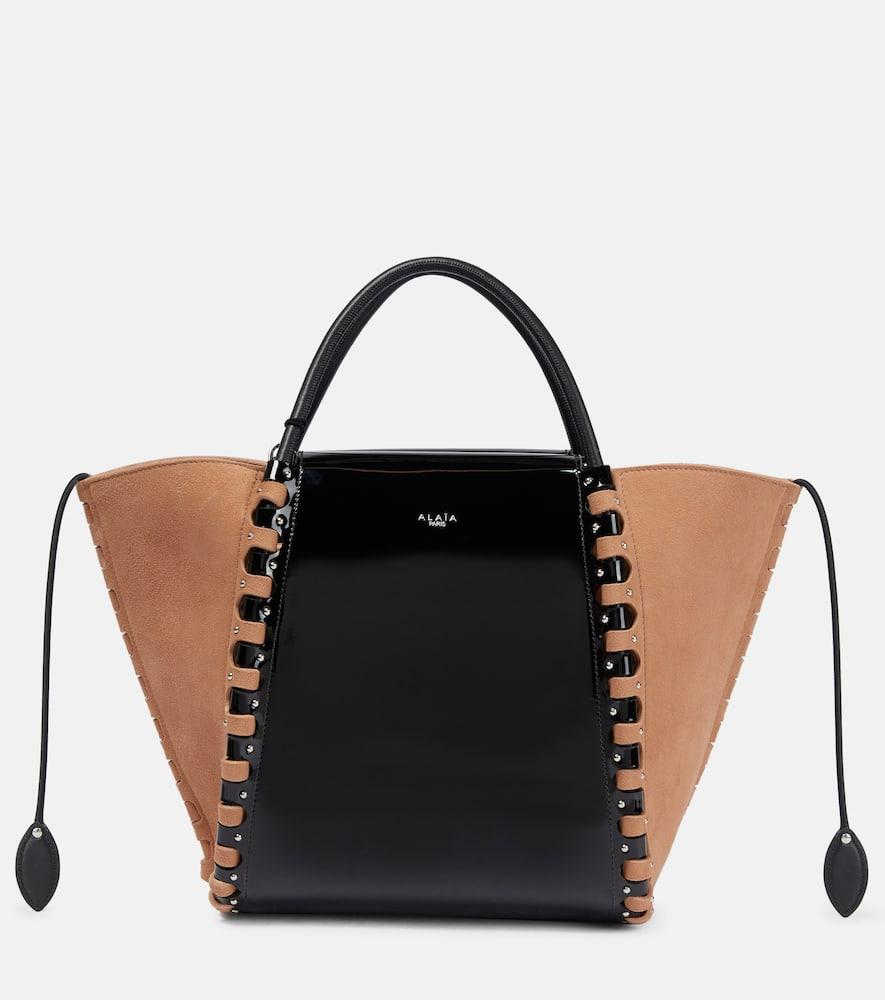 alaïa hinge medium suede and leather tote