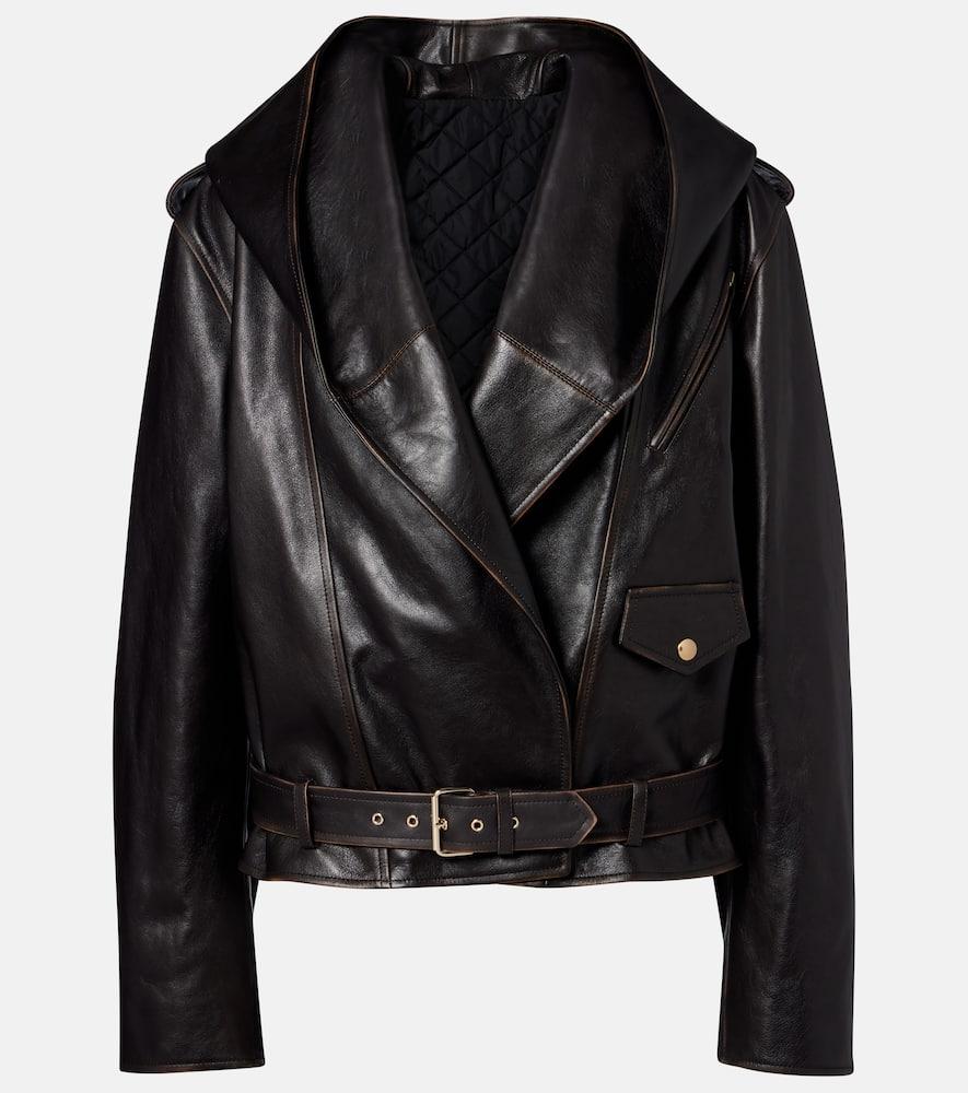 alaïa hooded leather biker jacket