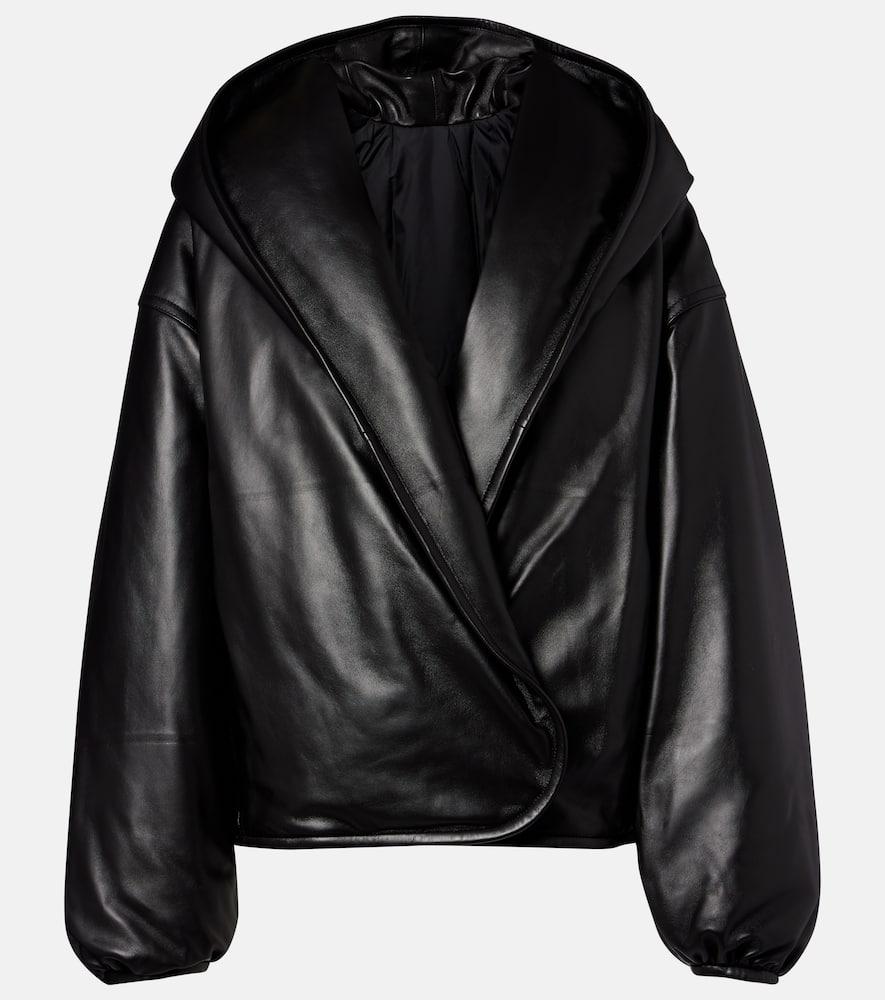 alaïa hooded leather bomber jacket