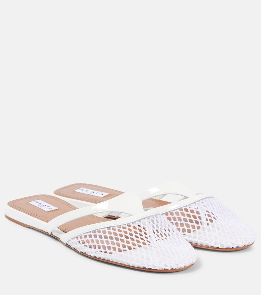 alaïa infradito leather and fishnet mules