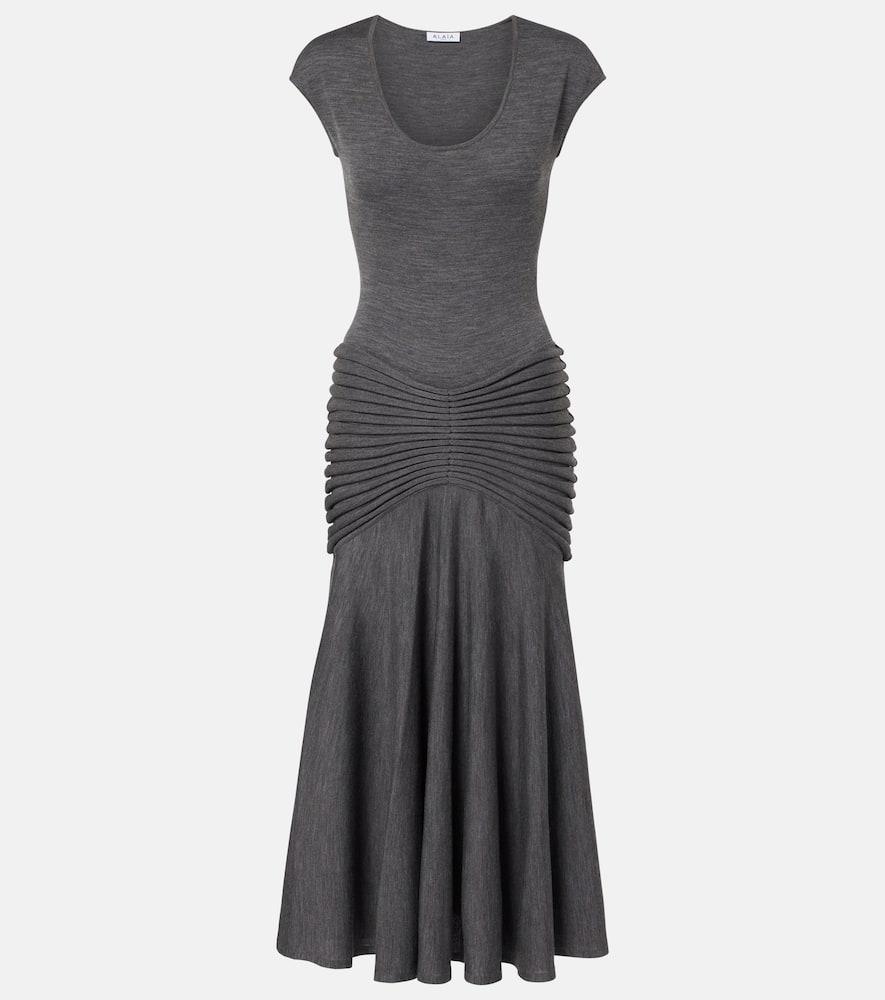 alaïa knitted pleated wool midi dress