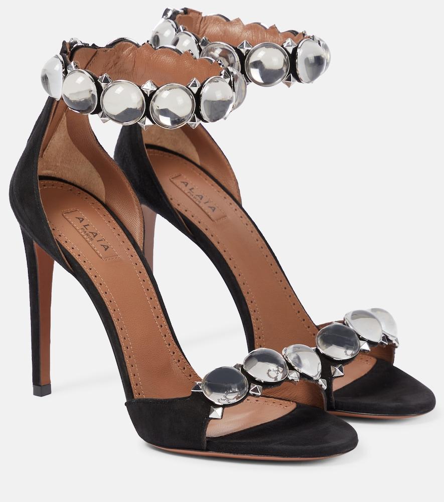 alaïa la bombe 110 embellished suede sandals