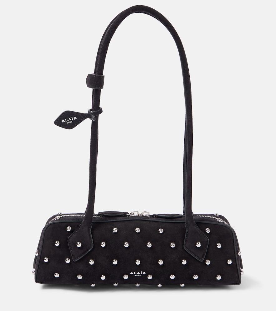 alaïa le teckel small studded suede shoulder bag