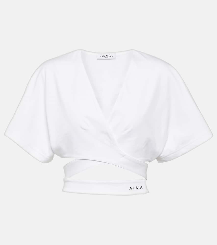 alaïa logo cotton jersey crop top