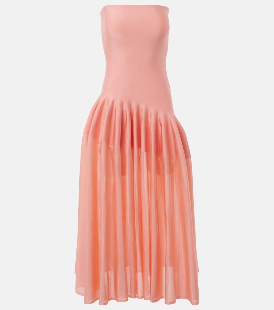 alaïa pleated strapless maxi dress
