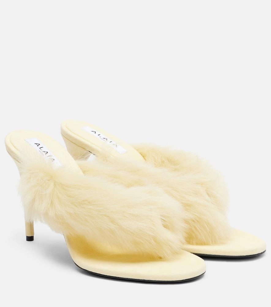 alaïa shearling and leather thong sandals