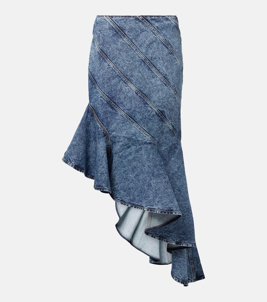 alaïa spiral asymmetric denim midi skirt