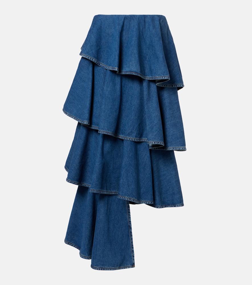 alaïa spiral tiered denim midi skirt